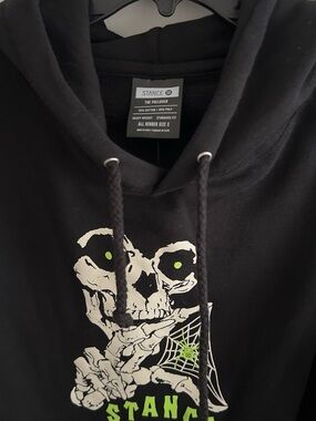 Stance Black Hoodie with Cream Skull and Neon Green Accents